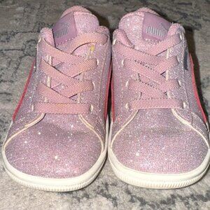 PUMA Pink Girl Shoes 7C with Sparkles & Stretch Laces